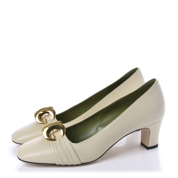 NEW Gucci Vintage White Leather Malaga Kid Half Moon GG Pumps size 39.5 $812.00 - Picture 1 of 16